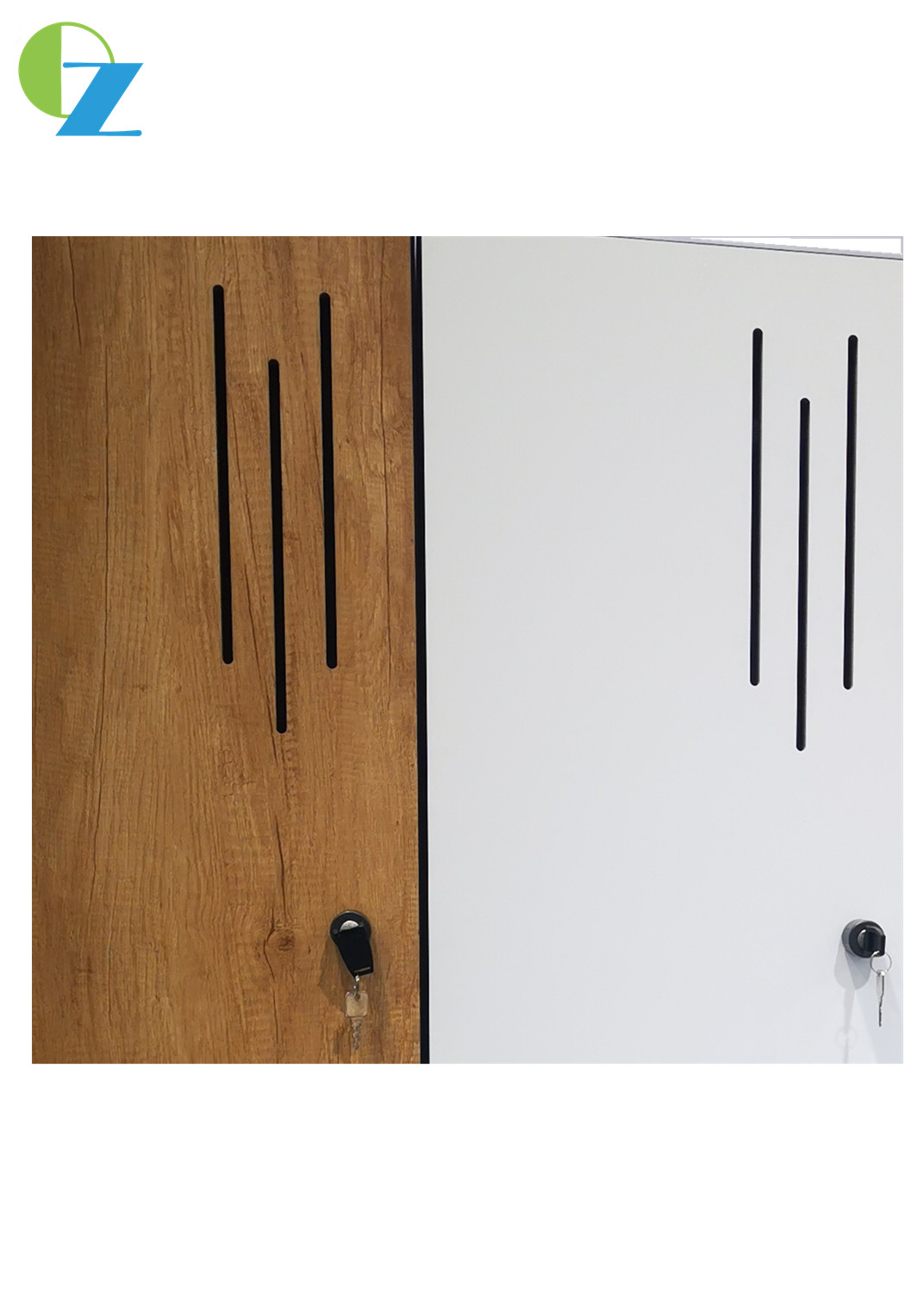 Elegent New Design Z Shape Door Wooden Material Locker White & Natural Oak