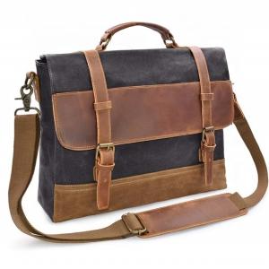 China Mens Black Waxed Canvas Messenger Bag Bulk Laptop Travel For School factory