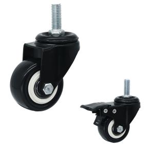 China 40mm Light Duty Casters Set Black PVC Swivel Threaded Stem Castors factory