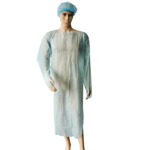 China Cast Polyethylene Disposable Blue Gowns With Long Sleeves Open Back Side factory