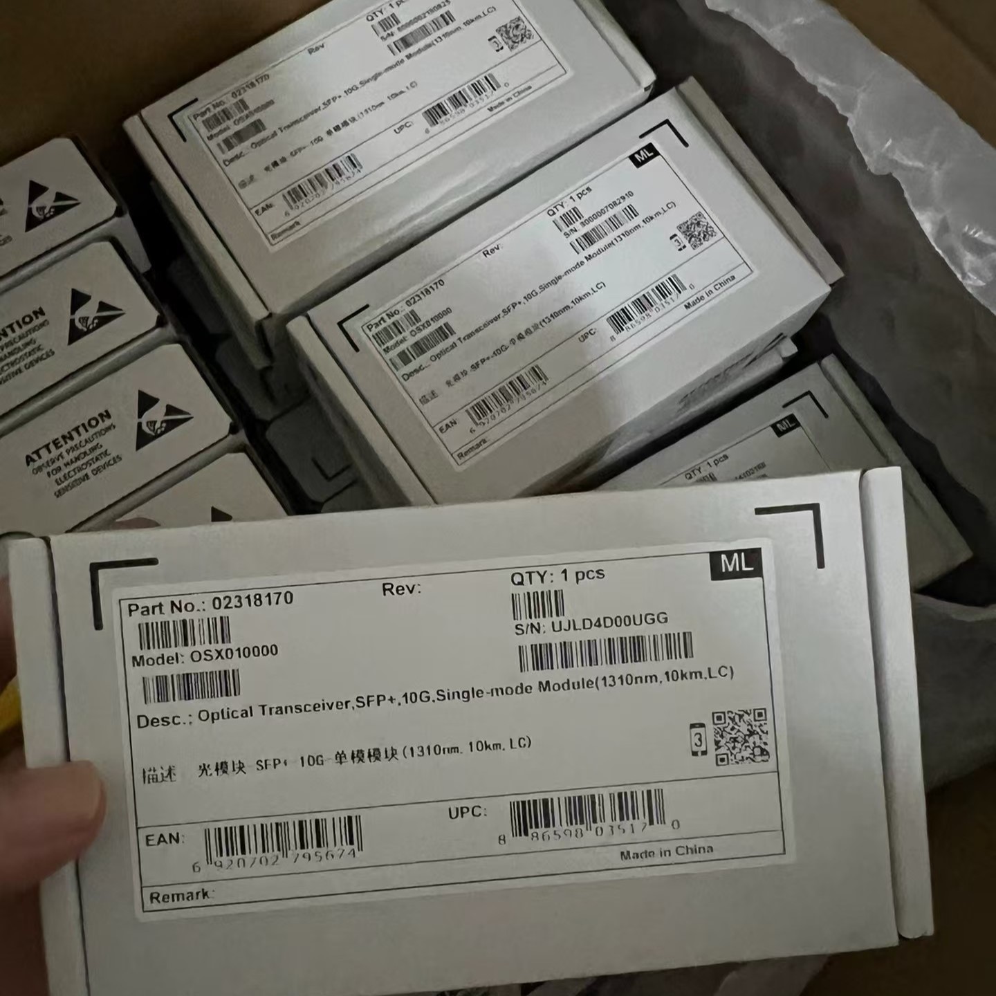 Original Huawei OSX010000 Optical Transceiver,SFP+,10G.SM 1310nm,10km.LC, Part number 02318170
