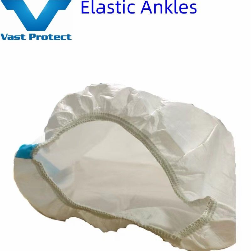 Strong Breathable Disposable White Microporous Coverall with Blue Sealed Seam