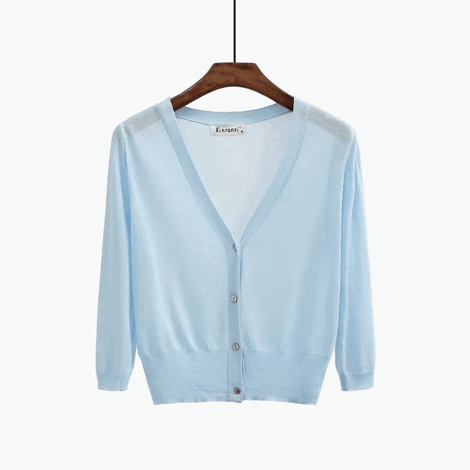 Women&prime;s Summer Knitwear Thin Cardigan Ice Silk Seven-Point Sleeve with Candy-Colored Sunblock Coat for Women