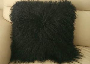 China Mongolian fur pillow TIBETAN MONGOLIAN SHEEPSKIN FUR CUSHION BLACK - 45cm factory