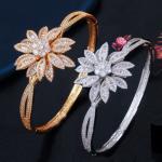Luxury Pink Rose Gold Silver Color CZ Bracelet Bangle for Wedding Women on Hand
