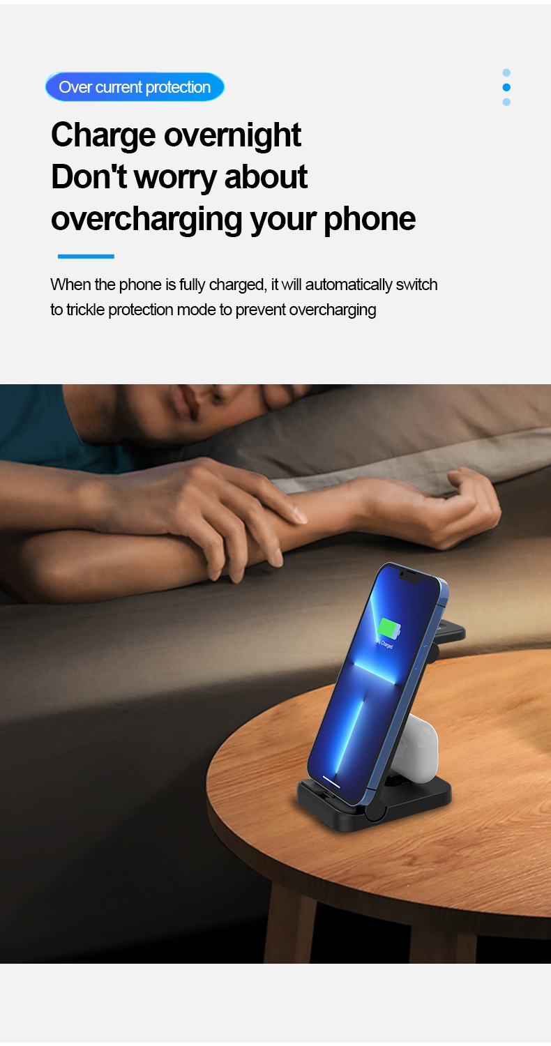 Portable 3 In 1 Multifunctional Wireless Charger Qi 15w Fast Charging