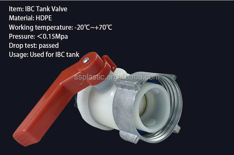 Plastic DN40 DN50 DN80 IBC Tank Container Ball Valve with BUTTERFLY Structure