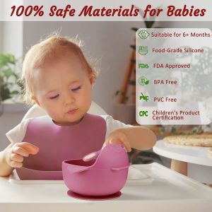Washable girls Silicone Dinnerware Set Pink Bib Reusable Tasteless