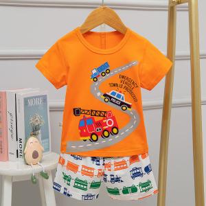 China Cartoon Age 4 Cotton Pyjama Set 110cm Height 61cm Bust With Vehicle Pattern factory