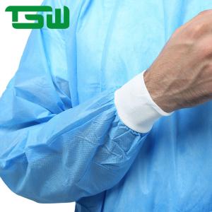 China OEM SMS Nonwoven Isolation Gown With Elastic Knitted Cuffs factory
