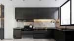 U Shaped Kitchen Units With Matte Black Finish And Dark Stainless Steel