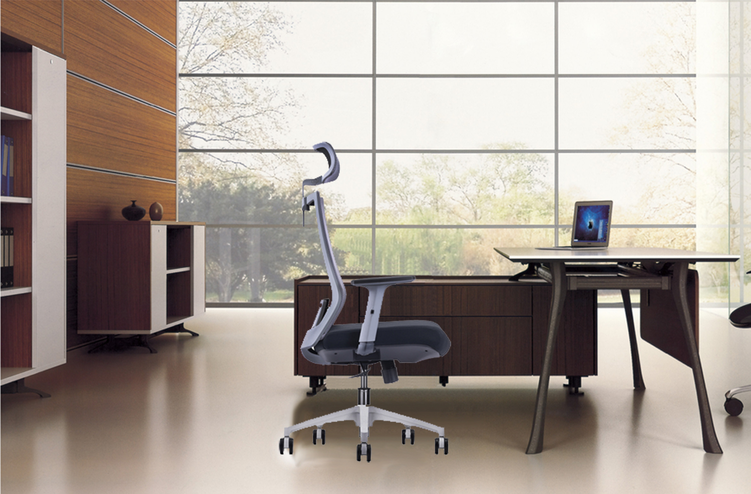 Backrest Adjustable M890A Gray Mesh Office Executive Chair 2D Armrest BIFMA Standard