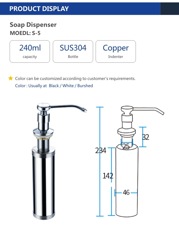 Indenter Sink Accessory 240ml Bronze Soap Dispenser Bottle Copper