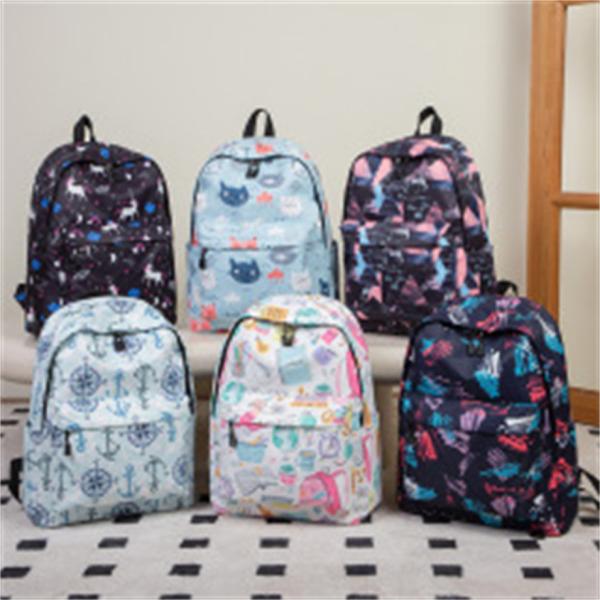 Waterproof Nylon Backpack Men's Clear Sweet Print Student Schoolbag Women's