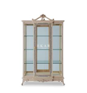 China Ash Wooden Frame European Style High End Showcase Display Glass Cabinet factory