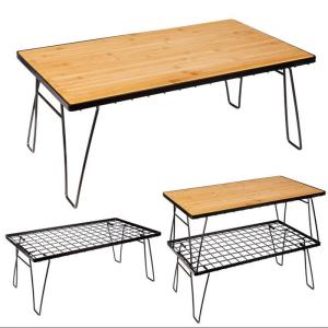 China Steel Leg Long Portable Folding Camping Table Outdoor BBQ Bamboo Folding Picnic factory