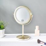 Round Metal Standing Makeup Mirror With Led Lights