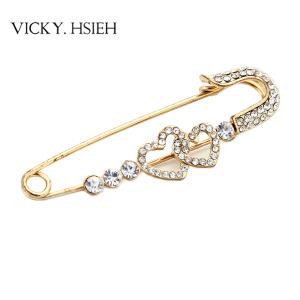 China VICKY.HSIEH Gold Tone Clear Rhinestone The Arrow of Love Brooches factory