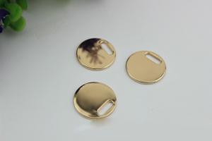 China Hanging light gold round shape flat 22 mm width metal logo plate for straps factory
