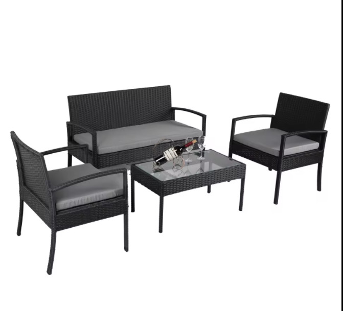 4 Or 6 Pieces Rattan Furniture Sets Outdoor Table And Chair ottoman stool Set Balcony Furniture Sets