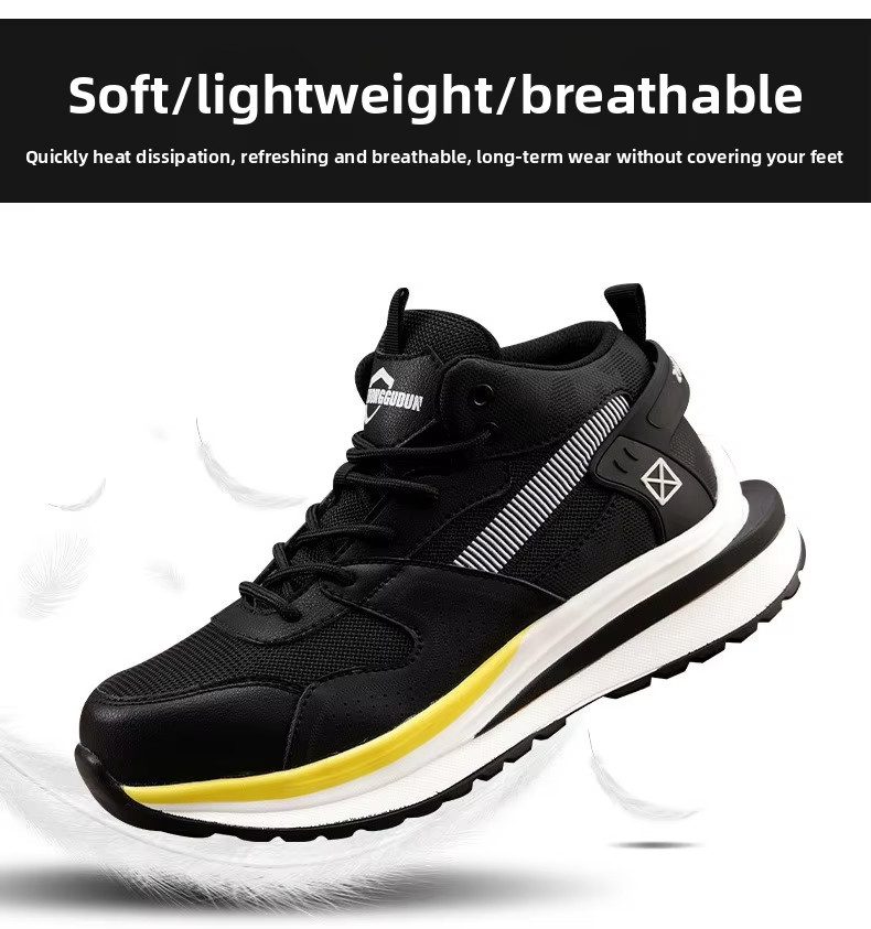 Steel Toe Mid-cut Pigskin And Flying Knit Safety Boots For OEM Security Work