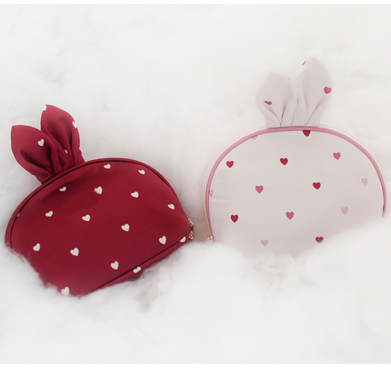 Luxury Half Moon Rabbit Shape Satin Red MakeUp Bag For Ladies