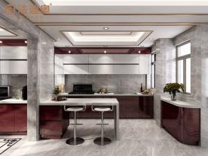 China Modern Double Kitchen Cabinet Luxurious Stainless Steel In Mahogany Finishired Elegance And Timeless Sophistication Forest Green Kitchen Cabinets factory