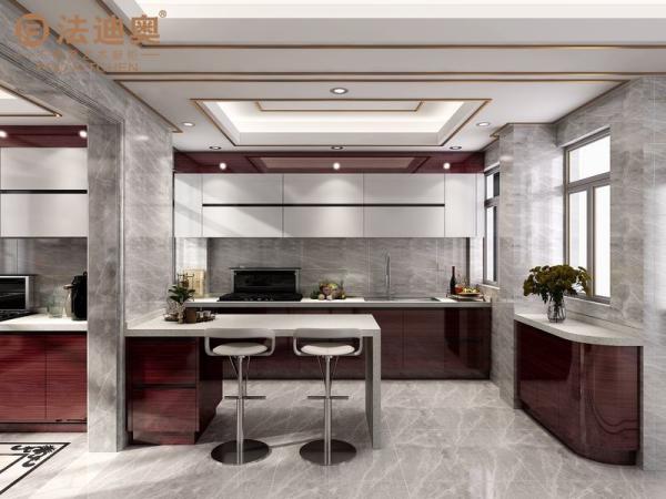 Modern Double Kitchen Cabinet Luxurious Stainless Steel In Mahogany Finishired