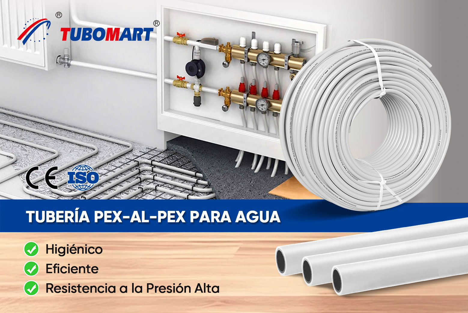 Tubomart PE-Al-PE Pipe Gas Application 5 Layers Composite Pex Al Pex Gas Pipe for Water Gas Pipe System