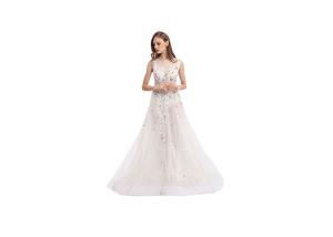 China Classical White Party Dresses For Women , Lace Appliqued Long Evening Dresses factory