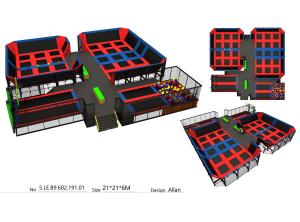 China 440M2 Red &amp; Blue Color Style Amusement Bungee Park Equipment/ Big Trampoline Park In India factory