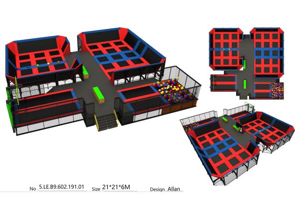 440M2 Red & Blue Color Style Amusement Bungee Park Equipment/ Big Trampoline