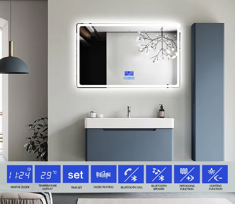 Rectangular Anti Fog Smart Led Bathroom Wall Mounted Vanity Mirror Square Frameless Mirrors