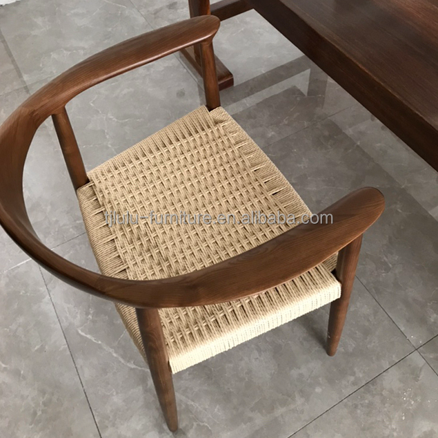 Woven Cord Seat Nordic Armchair for Living Room Meeting Room W59*D47*H73CM Lacquered Finish Modern Wood