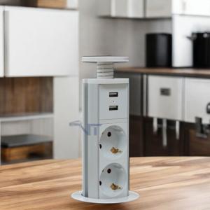 China IP44 6cm White color kitchen vertical tower power outlet with USB Charging factory