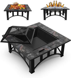 China Outside Table Square Patio Outdoor Barbecue Fire Pit With Ceramic Tile factory