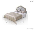 French Style Blue Fabric Leather Headboard Hand Carved Luxury Antique Bed