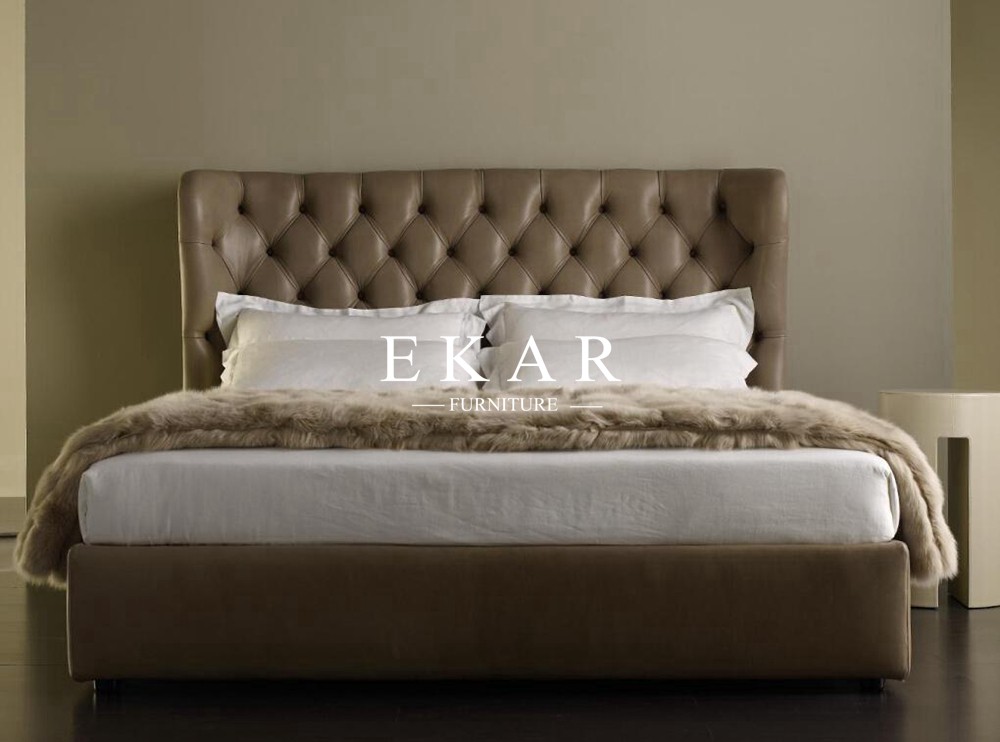Simple Design Wooden Double Leather Bed Frame