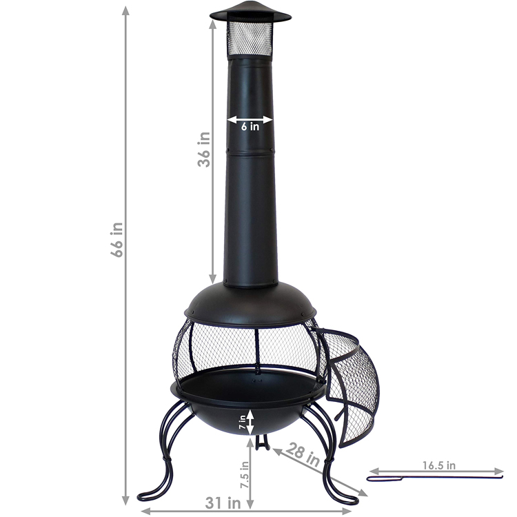 Outdoor Patio Backyard Garden Camping Steel Wood Burning Firepit with Rain Cap Poker Black