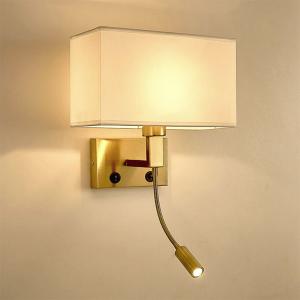 China Modern style hotel room wall lamp Chinese style with switch bedside wall lamp square fabric wall light wholesale factory