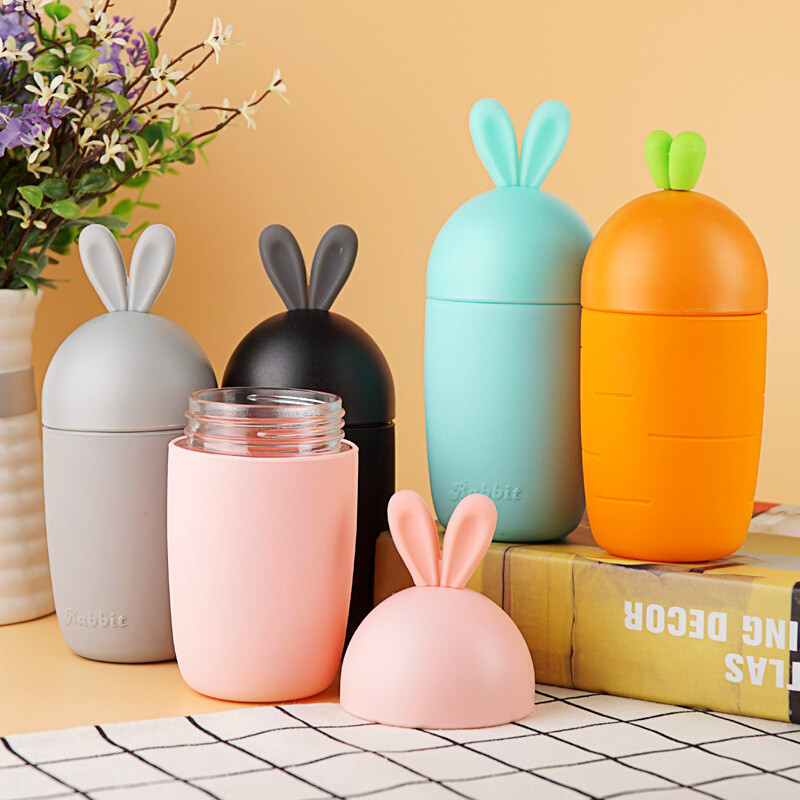 300ml Cartoon Shaped Kids Glass Water Bottle , Glass And Silicone Water Bottle