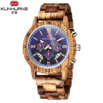 Man Zebra Wooden Quartz Watch Blue Dial 6 Pointers Elegant Lux Wood Watches