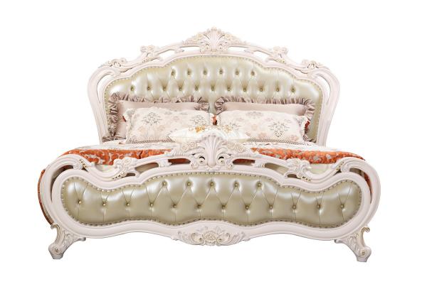 Luxury Bed Sets Classic desgn of White painting Wooden Furniture withe Leather