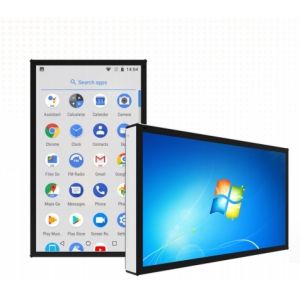 China 65 Inch Wall Mounted Android Infrared Touch Monitor Flat Panel Signage Kiosk 4K Resolution Speaker Built In on sale