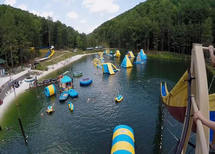 Amazing 0.9mm PVC Inflatable Water Park / Blow Up Water Trampoline For Kids