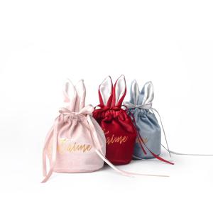 China Soft Touch Fabric Drawstring Gift Bags Customized Stamped Gold Logo Pouch Bag factory