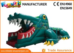 China Green Shark Inflatable Obstacle Course Tunnel / Assault Course Bounce House factory