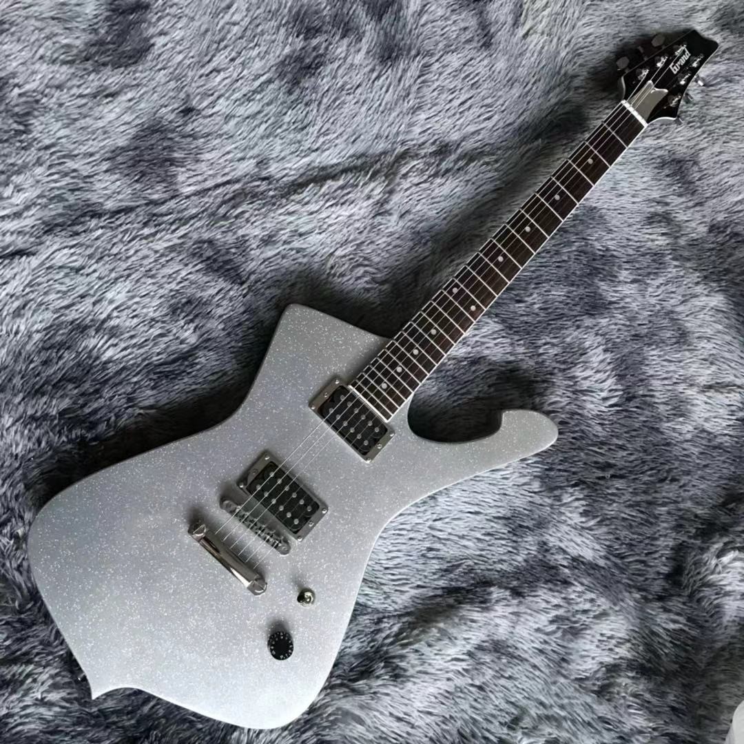 2021 NEW Custom Grand Electric Guitar with Silver Sparkling Finishing No Binding on Body Dot Inlay Chrome Hardware