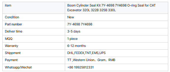 Excavator Parts Engine Boom Cylinder Seal Kit 7Y-4698 for Caterpillar Excavator Oil Seal Kit 320L 325B Arm Bucket Seal Kit 7Y4698