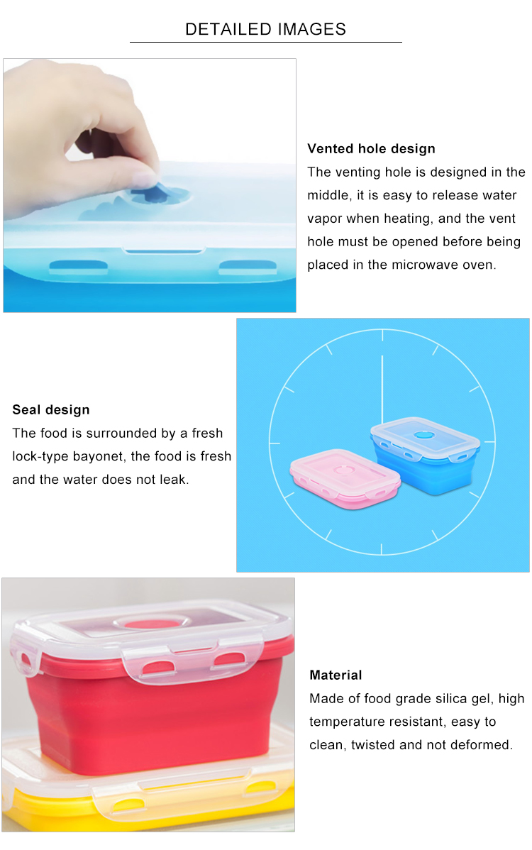 Collapsible Silicone Children Bento Box With Plastic Lid